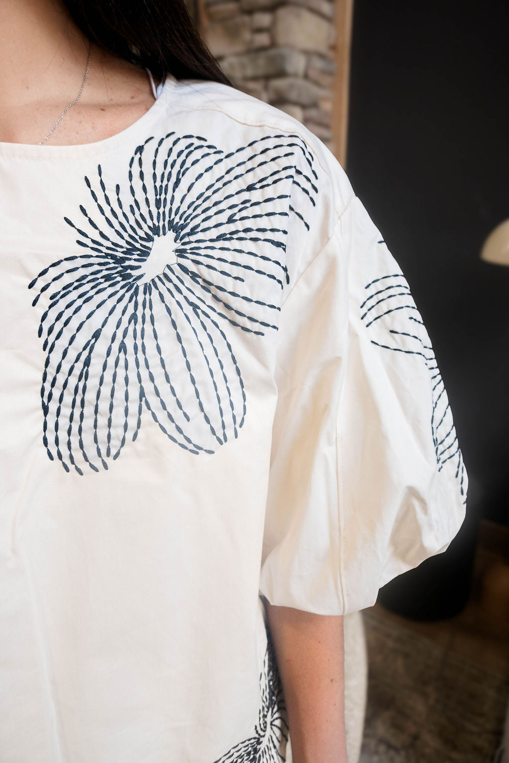 Floral Embroidered Puff Sleeve Top