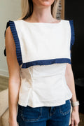 Sleeveless Contrast Pleated Collar Style Yoke Top