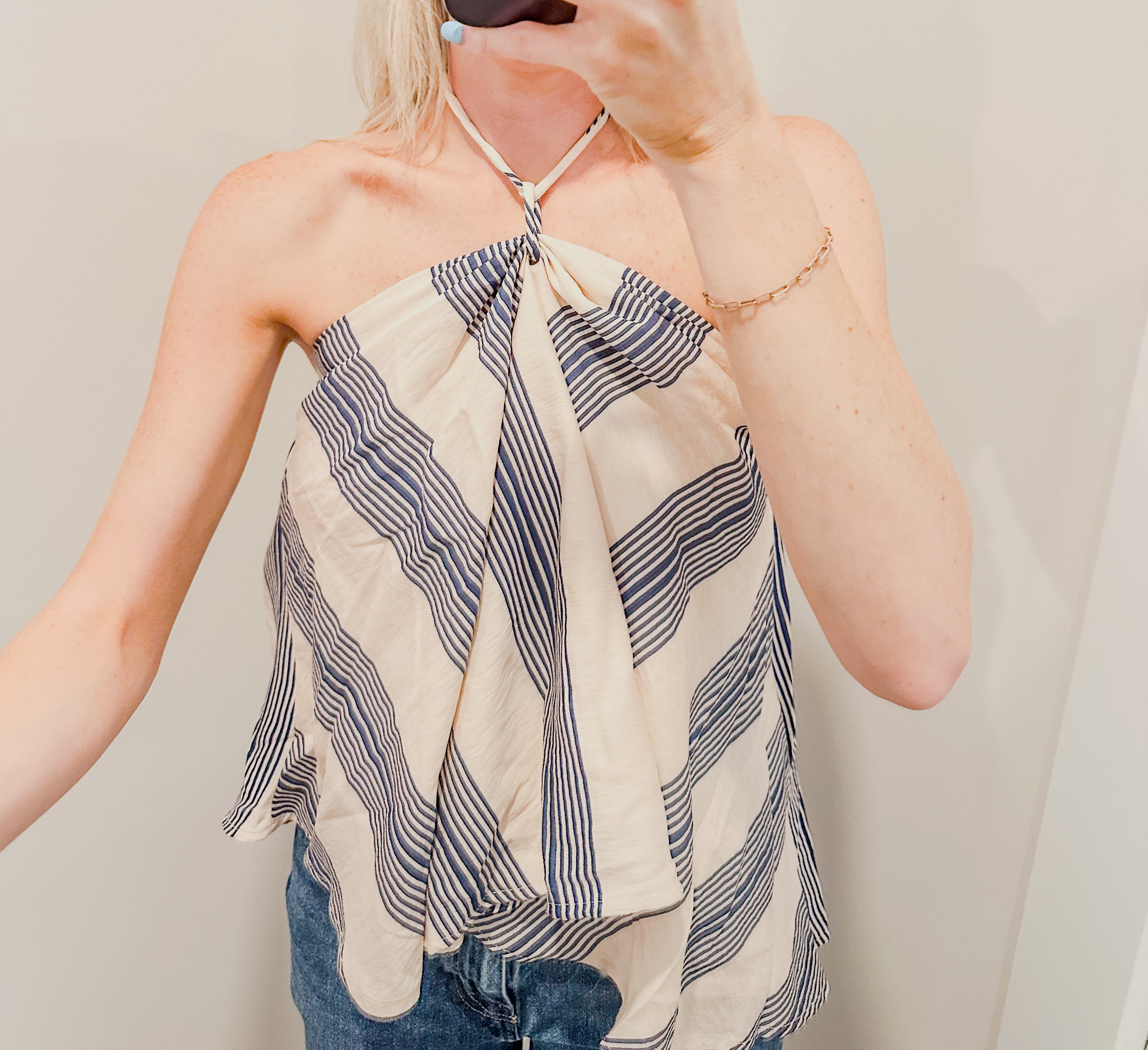 Colorblock Top with Neck Tie