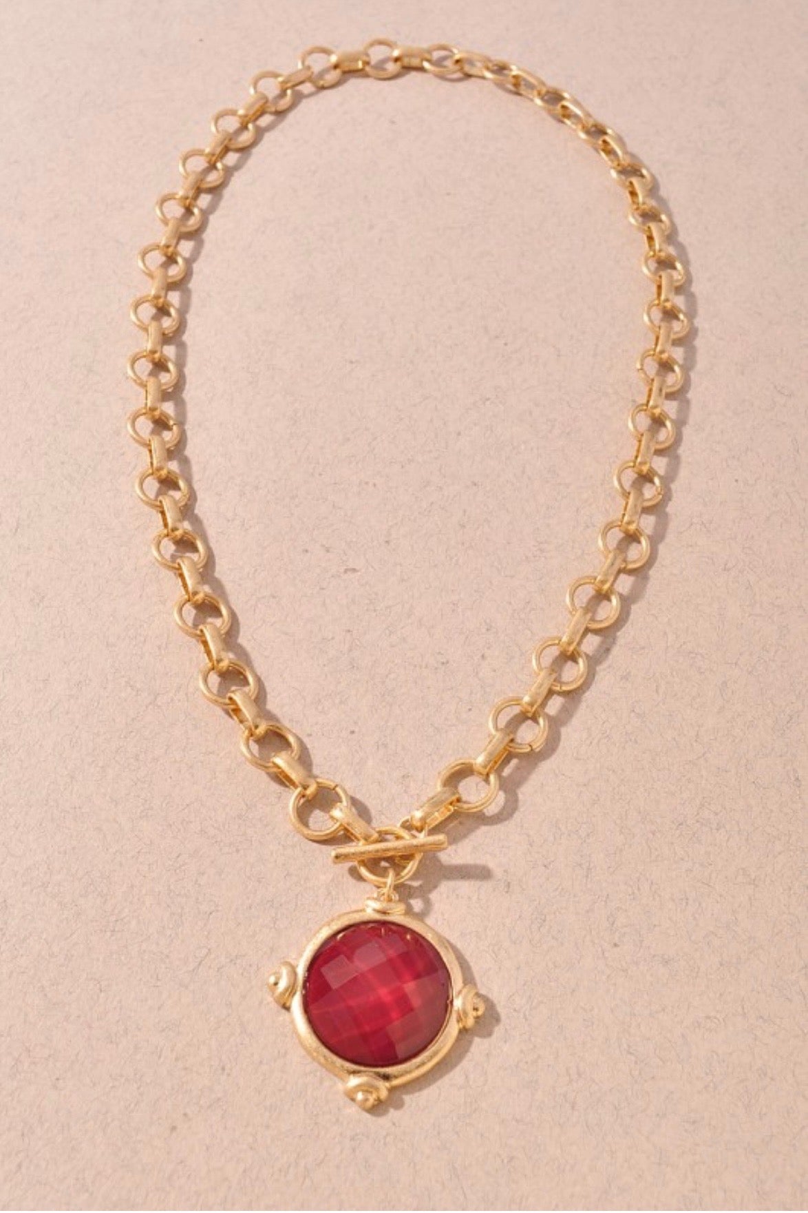 Burgundy Stone Toggle Necklace