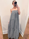 Black Solid Bow Tie Gingham Tiered Dress