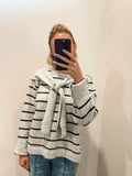Striped Long Sleeve Knit Sweater With Detachable Knit Scarf