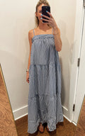 Navy Solid Bow Tie Gingham Tiered Dress
